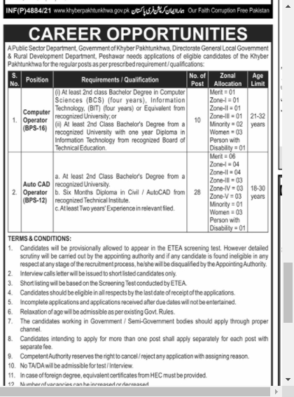 KPK Local Government and Rural Development Jobs 2021