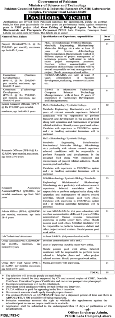 Ministry of Science and Technology Jobs 2021