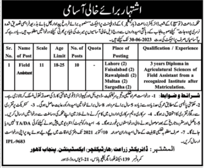 Agriculture Department Punjab Jobs 2021 Advertisement