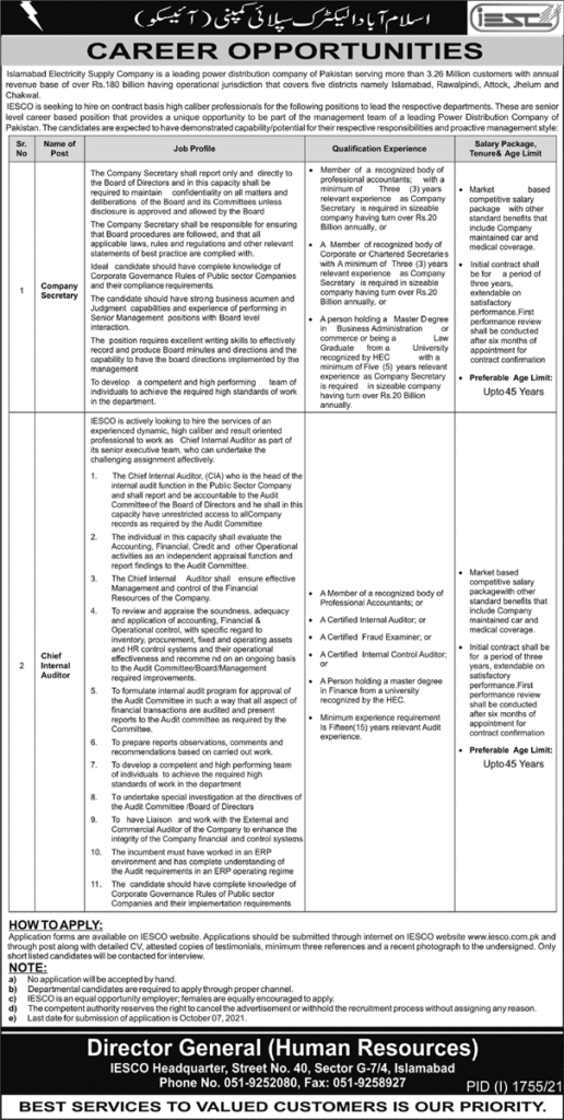 IESCO Jobs in Islamabad | Government Jobs in Islamabad
