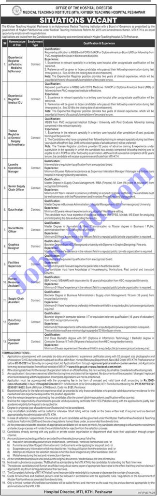 Khyber Teaching Hospital Jobs 2021