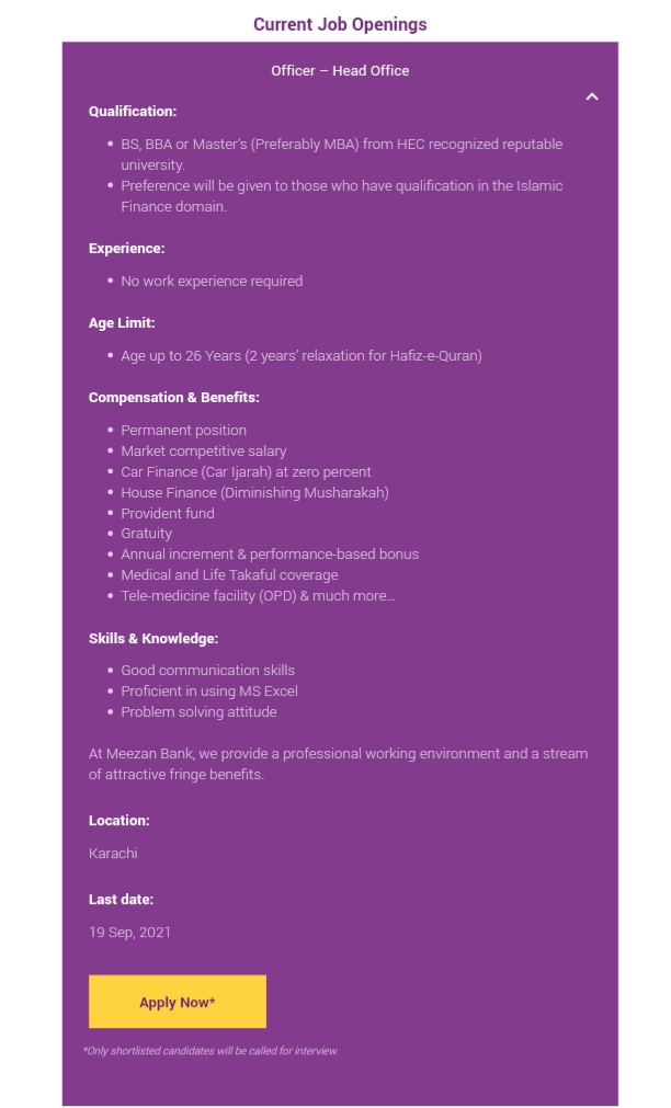Meezan Bank Jobs 2021 Advertisement  Apply Online