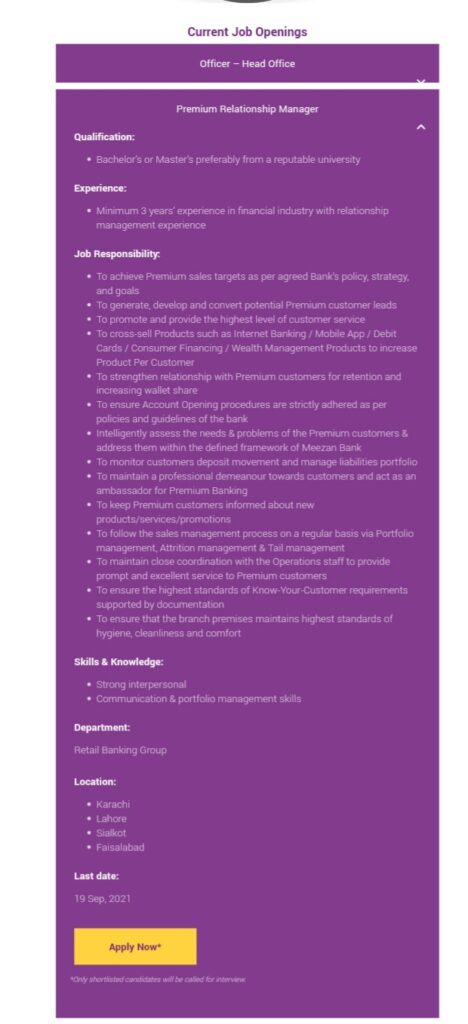Meezan Bank Jobs 2021 Advertisement  Apply Online
