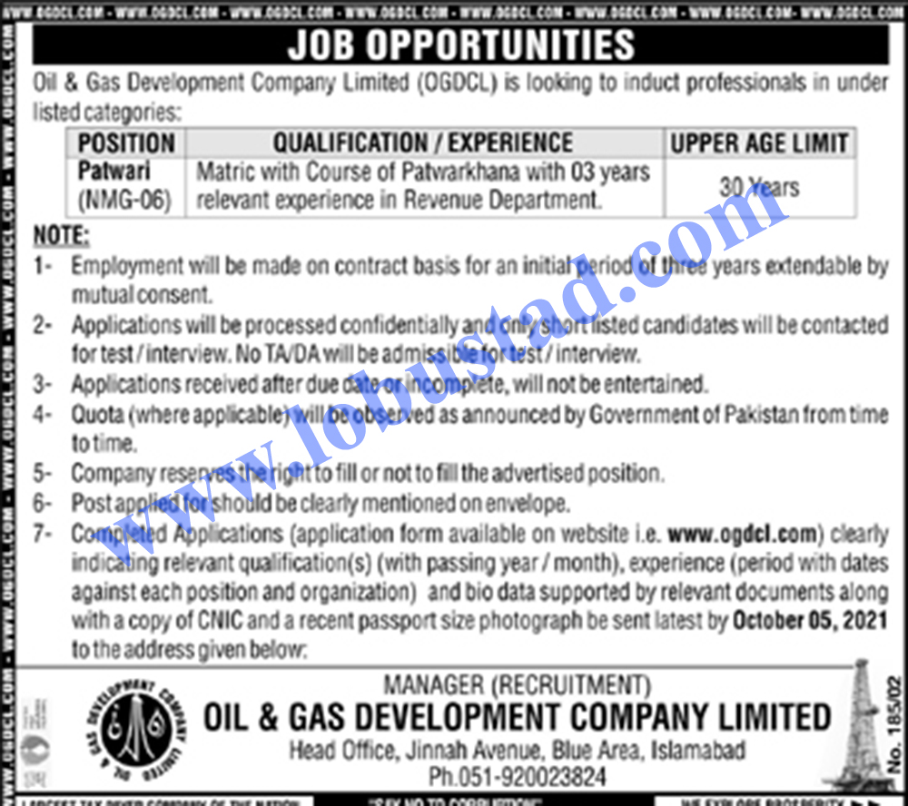OGDCL Latest Jobs in Islamabad 2021 Advertisement